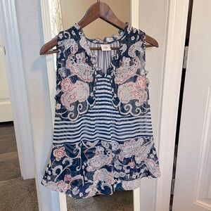 CAbi Sheer Peplum sleeveless paisley blouse - sleeveless - navy/red/white - XS